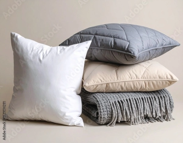 Obraz Cozy bed with soft pillows in a stylish bedroom setting