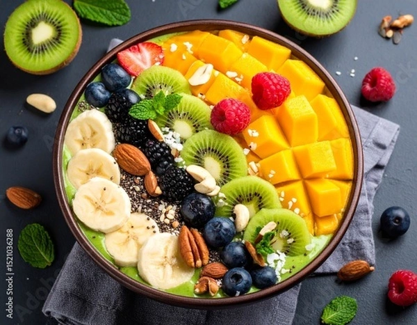 Obraz Fresh fruit salad served on a white plate