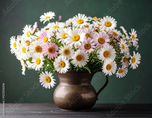 Obraz Bouquet of fresh daisies arranged in a vase on a white background