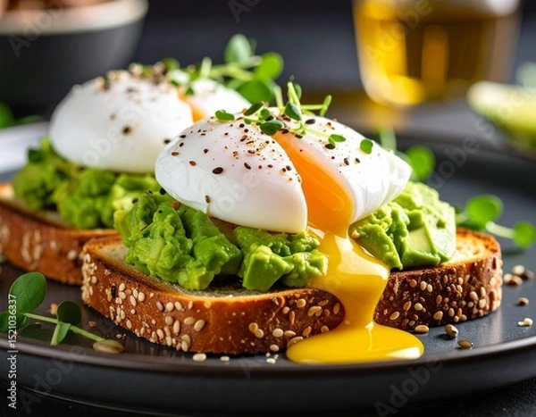 Obraz avocado and vegetable salad with eggs and cheese on a plate