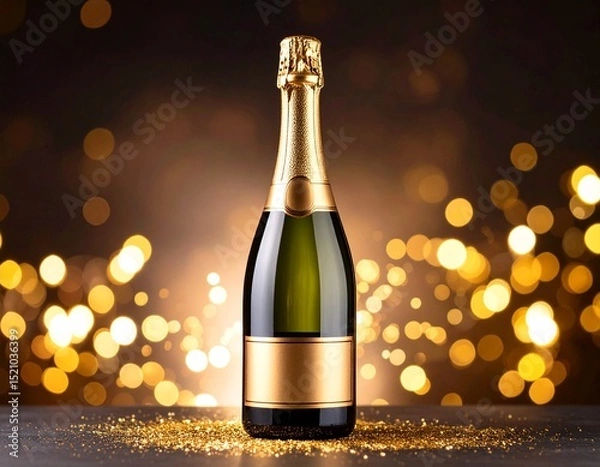 Obraz Champagne bottle with glass set against a red background for celebration display