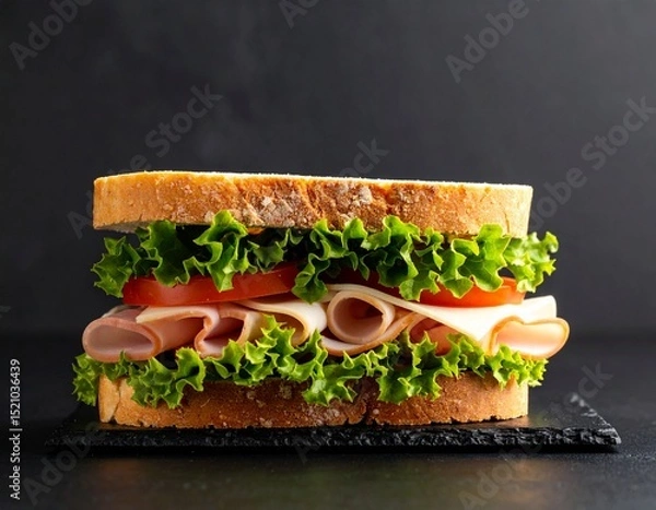 Obraz Ham and cheese sandwich with vegetables on white background