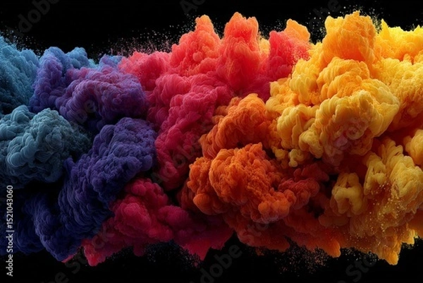 Fototapeta Vibrant cloud of colorful smoke billowing against a dark background during a creative art demonstration