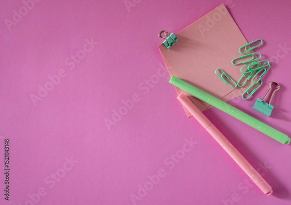 Obraz Minimalistic design of school supplies in soft colors for modern learning.Copy sapce.