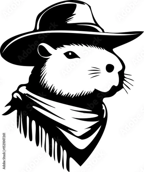 Fototapeta SVG capybara in a hat black and white vector, file for printing, cutting