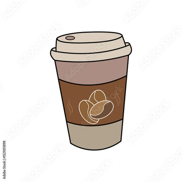 Fototapeta Hot Coffee To-Go Cup with Coffee Beans Icon – Vector Illustration