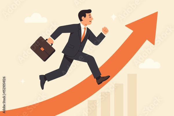 Obraz Determined Businessman Climbing Career Ladder. Success, Growth, Achievement, Progress, Professional Development. Corporate Ambition, Financial Goal, Business Opportunity