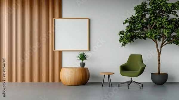 Fototapeta Bright and minimalist office interior with natural elements