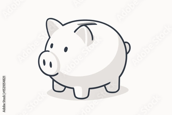 Obraz Simple White Piggy Bank Icon with Outline for Financial Savings, Investment, Money Management, Budgeting, and Economic Growth Concept. Cash Reserve Fund Design.