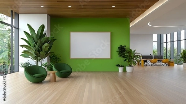 Fototapeta Bright and modern office interior with open layout