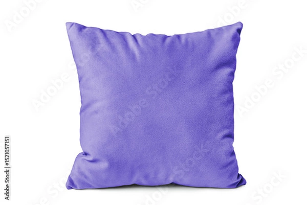 Fototapeta Decorative purple velvet rectangular pillow for sleeping and resting isolated on white, transparent background. Cushion for home interior decor, pillowcase mockup, template for design.