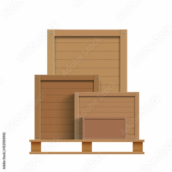 Obraz Lots of wooden boxes on a wooden pallet. Isolated on a white background. Vector illustration