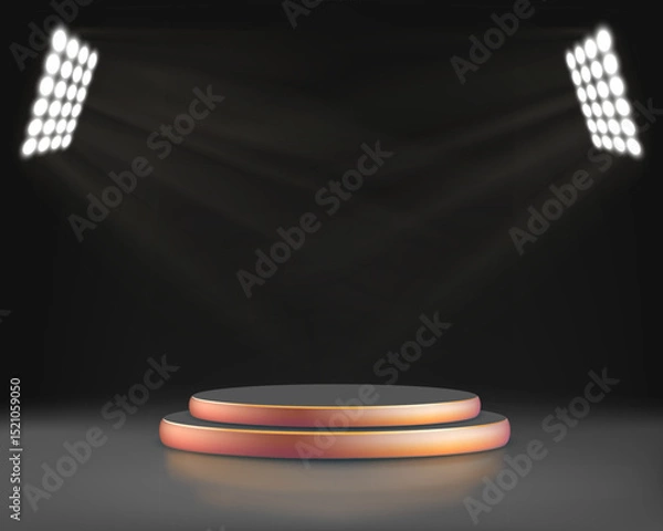 Obraz Blank round podium or pedestal with steps. Copy space for advertising and presentation on a dark background. Vector illustration