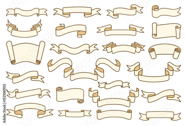 Obraz Collection of vintage banners with brown outlines in different shapes and styles, scroll-like