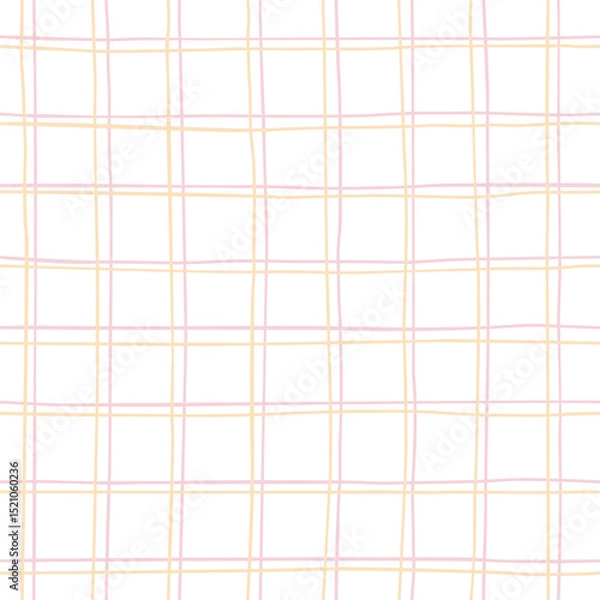 Fototapeta Vector checked seamless pattern yellow and pink hand drawn stripes background. For wallpapers, fall decoration, fabric, textile, bed linen print, cover of books and diaries, gift and wrapping paper