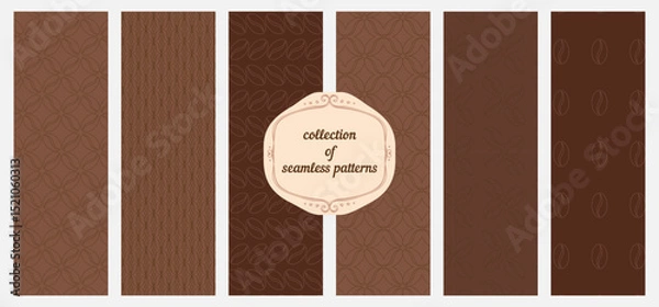 Fototapeta Big vector collection of stylish seamless pattern for coffee packaging templates in trendy linear style. Can be used for label, banner, poster, identity, branding.