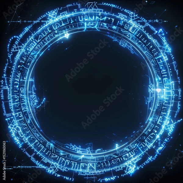 Obraz サイバーパンクな光を放つ、デジタルな円環