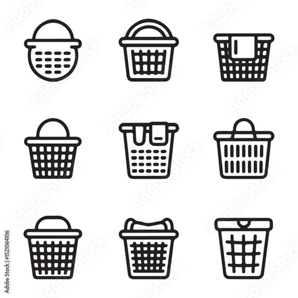 Obraz Laundry Basket Icon Set Collection. Collection of Outline Plastic Shopping Baskets
