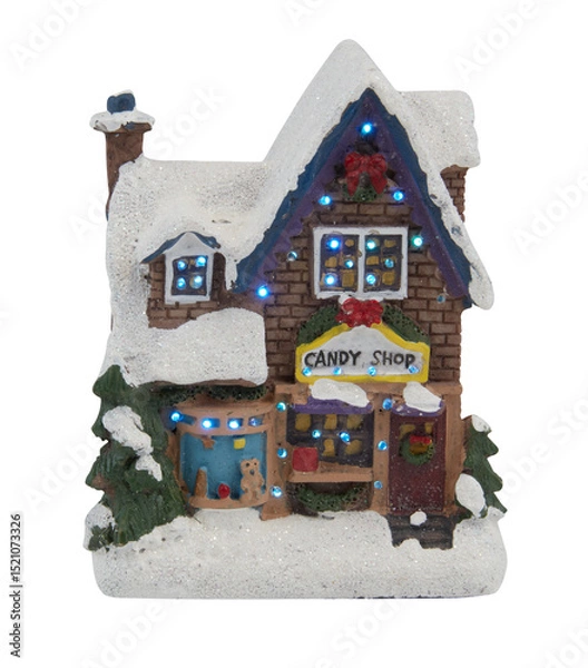 Obraz Cement castle with snow Christmas decorations cut out isolated transparent background