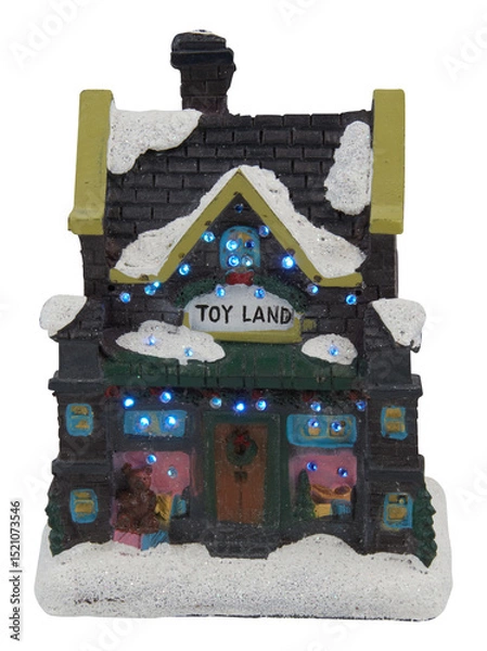 Obraz Cement castle house with snow Christmas decorations with flashing lights toy cut out isolated transparent background