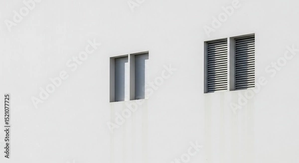 Obraz Minimalist Architectural Detail: Two Windows with Louvers on White Building Facade