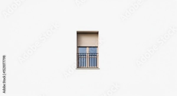 Obraz Minimalist Balcony Window with Closed Shutter Against a White Wall