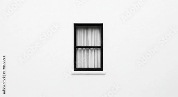 Obraz Minimalist Black Window with White Curtains Against a Plain White Wall