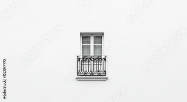 Obraz Minimalist Black and White Balcony Window on Plain White Wall
