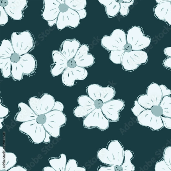 Fototapeta Seamless pattern in small flowers. Print for textile, wallpaper, covers, surface. Retro stylization. For fashion fabric. Pattern with grey flowers