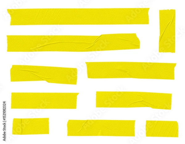 Fototapeta Set of yellow blank paper tape sticker cut out. Mock up template