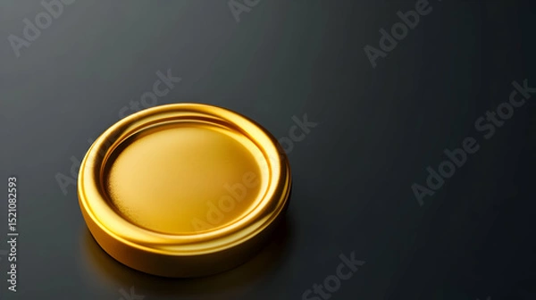 Fototapeta Gold coin on a shiny metallic isolated tin can