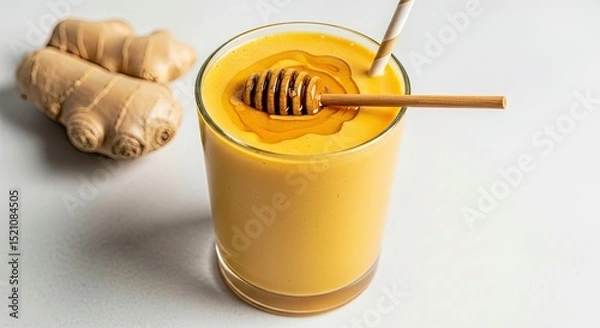 Fototapeta Immunity Boosting Ginger Turmeric Smoothie Honey Drizzle Wellness