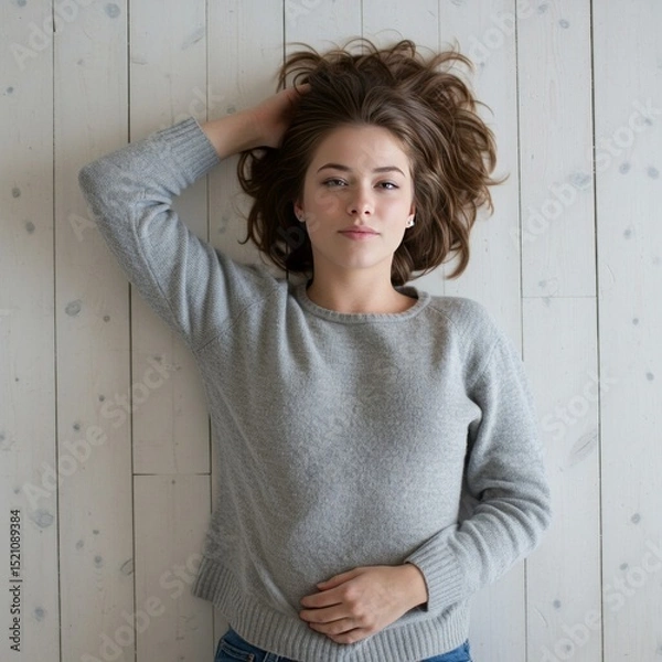 Fototapeta young woman lying on the floor
