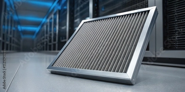 Obraz Furnace Filter concept. Air filter in a modern data center with blue lighting.