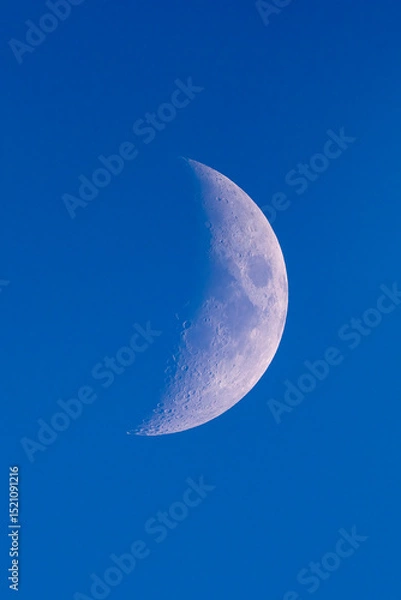 Fototapeta Detailed view of the waxing gibbous Moon against a black night sky. Surface craters and texture are clearly visible in this high-resolution astronomical photo.
