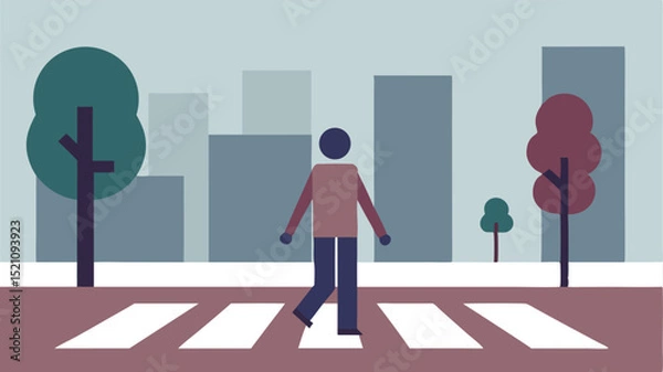Obraz Stylized illustration of a pedestrian crossing a crosswalk in a cityscape environment
