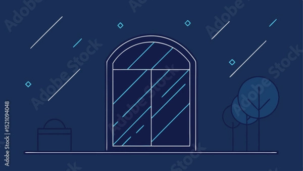 Obraz Minimalist dark blue illustration of an arch door and landscape elements