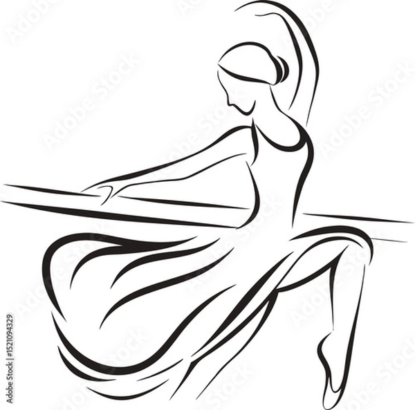 Obraz Elegant ballet dancer practicing at the barre black and white line art
