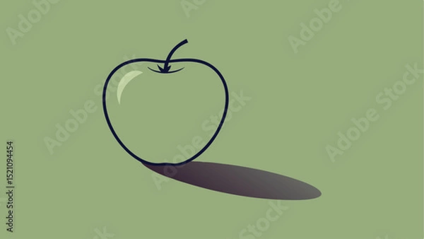 Obraz Minimalist apple illustration with outline and shadow on a green background