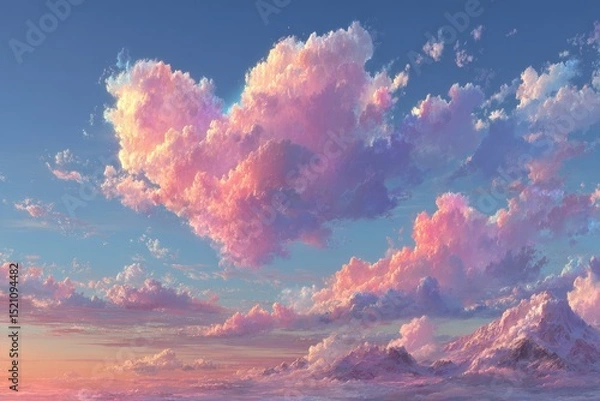 Fototapeta There is a heart-shaped cloud floating in the sky, full of Valentine's Day theme