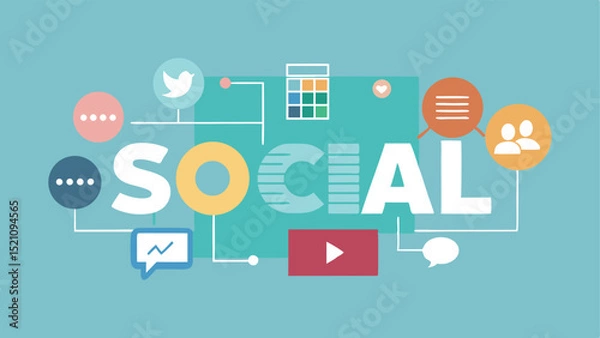 Obraz Colorful flat illustration of social media network and communication connections