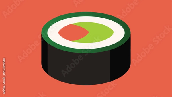 Obraz Minimalist sushi roll illustration with avocado and salmon on a solid background