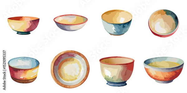 Obraz Multiple vector illustrations white bowl, watercolor style
