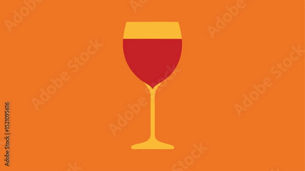 Obraz Minimalist wine glass illustration with red wine on orange background