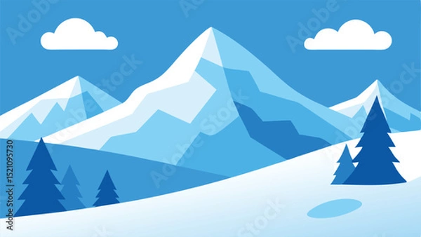 Obraz Winter landscape with snow mountains and evergreen trees in blue tones vector illustration
