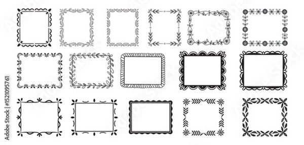 Fototapeta Chalk or charcoal frames for greeting cards, wedding  Hand drawn ornament borders for stamp decoration template.