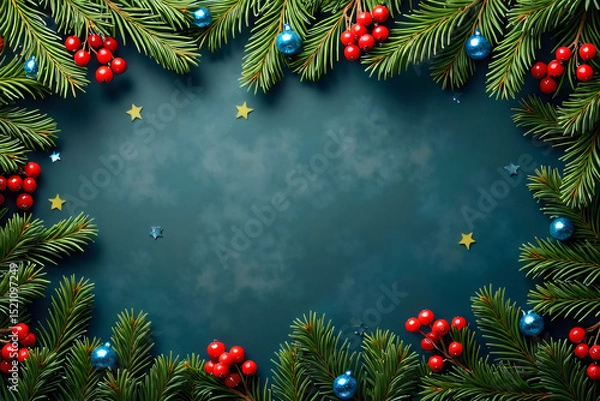 Fototapeta christmas background with fir branches and decorations