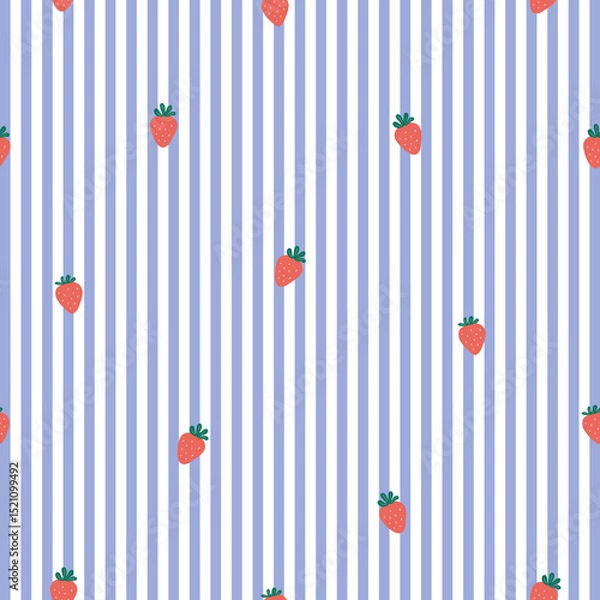 Fototapeta Strawberries and stripes - seamless textile pattern design