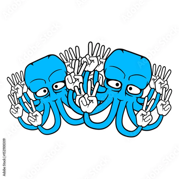 Obraz Two Kraken Peace Hand Sign Victory Symbol Hands Isolated Vector Graphic Design Illustration
