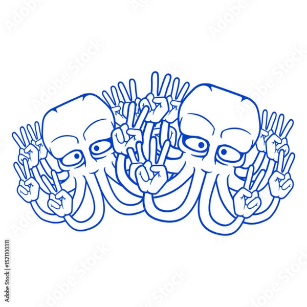 Obraz Two Kraken Peace Hand Sign Victory Symbol Hands Isolated Vector Graphic Design Illustration
